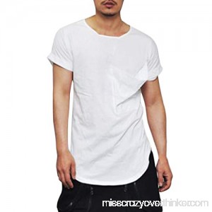 iYYVV Mens Summer Casual Fashion Large Pocket Short Sleeve T-Shirt Solid Tunic Tops White B07PTC97TK
